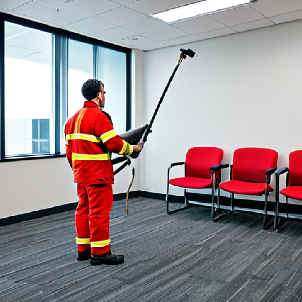 Office Fire Safety Demonstration**

"A professional fire safety instructor demonstrating how to use a fire extinguisher in a modern office setting, fully clothed, appropriate attire, safe for work, perfect anatomy, natural proportions, educational, family-friendly"

**