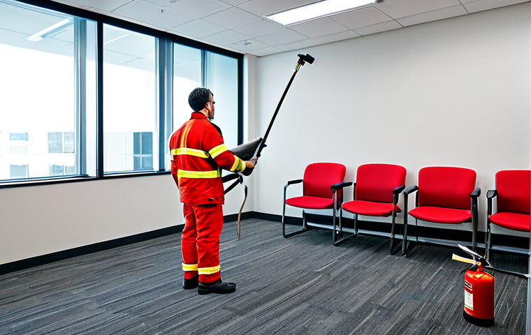 Office Fire Safety Demonstration**

"A professional fire safety instructor demonstrating how to use a fire extinguisher in a modern office setting, fully clothed, appropriate attire, safe for work, perfect anatomy, natural proportions, educational, family-friendly"

**